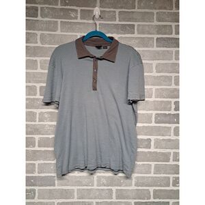 Armani Exchange Womens Striped  Casual Snap Polo‎ Shirt Blue Gray Size XL